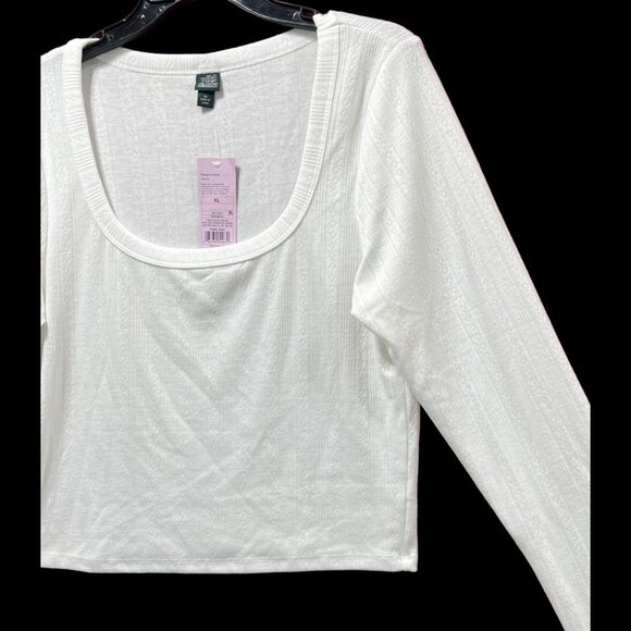 Wild Fable - Women's Long Sleeve Square Neck Pointelle T-Shirt - White - XL - Picture 14 of 14